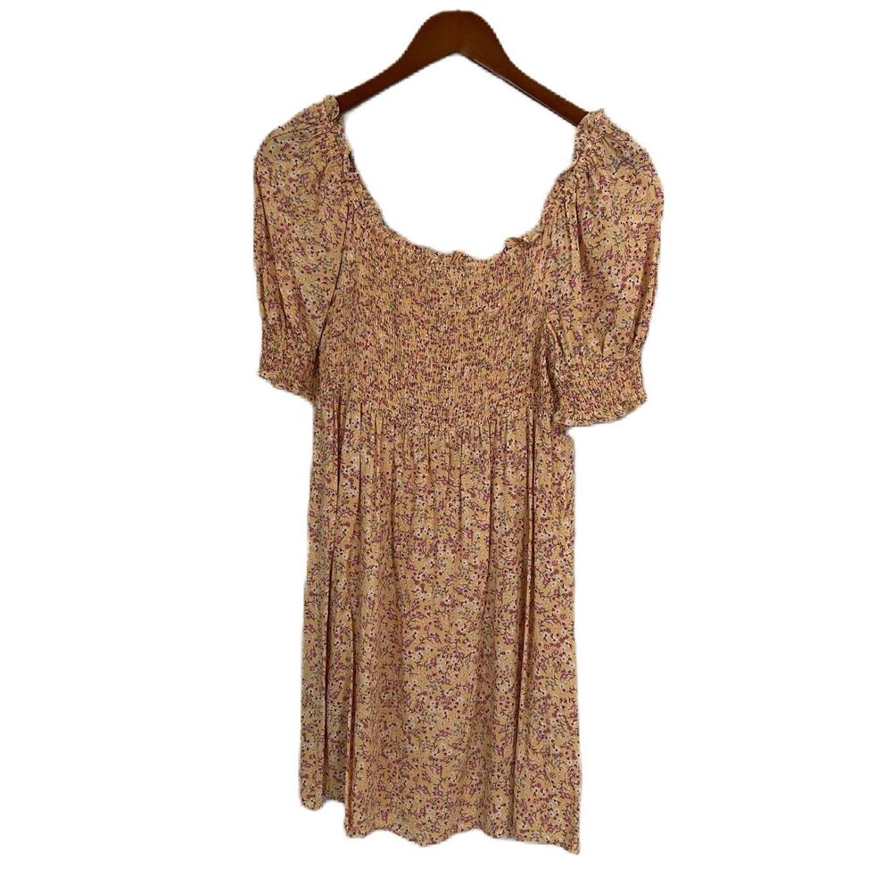 As U Wish Dress Women Large Peach Floral Smocking Boho Peasant Fairy Princess